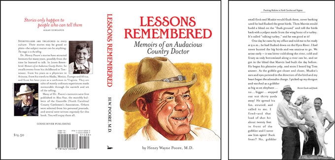 Lessons Remembered: Memoirs of an Audacious Country Doctor front and back cover spread and interior page.